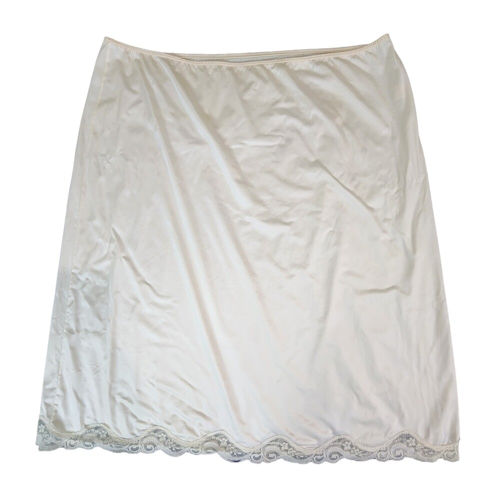Vintage Komar Womens Half Slip Skirt Avg Large Ivory Nylon Lace Trim #2227